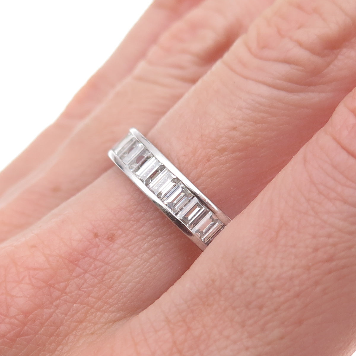 925 Sterling Silver Emerald-Cut C Z All Around Eternity Band Ring Size 10.25