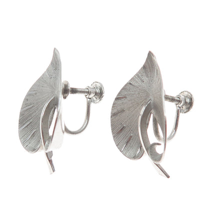 BINDER BROTHERS 925 Sterling Silver Vintage Leaf Screw Back Earrings