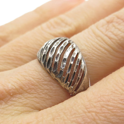 925 Sterling Silver Vintage Diamond-Cut Ribbed Dome Ring Size 6.75