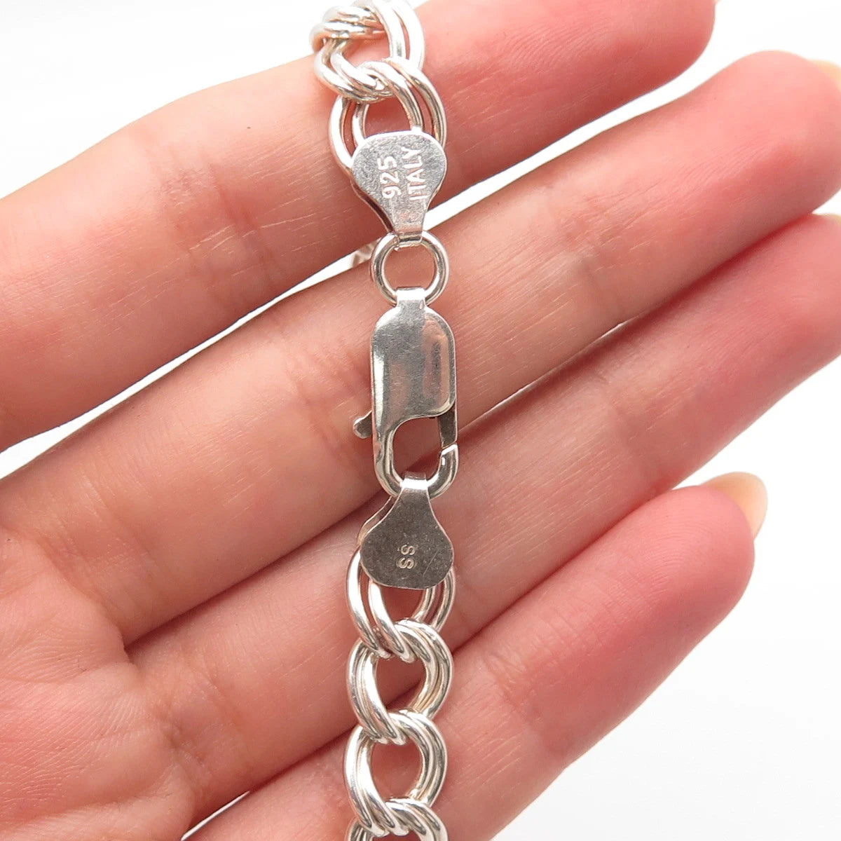 925 Sterling Silver Vintage Italy Double Cable Link Bracelet 7.5"