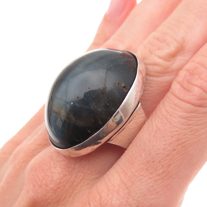 925 Sterling Silver Vintage Real Black Tiger Eye Statement Ring Size 8.25