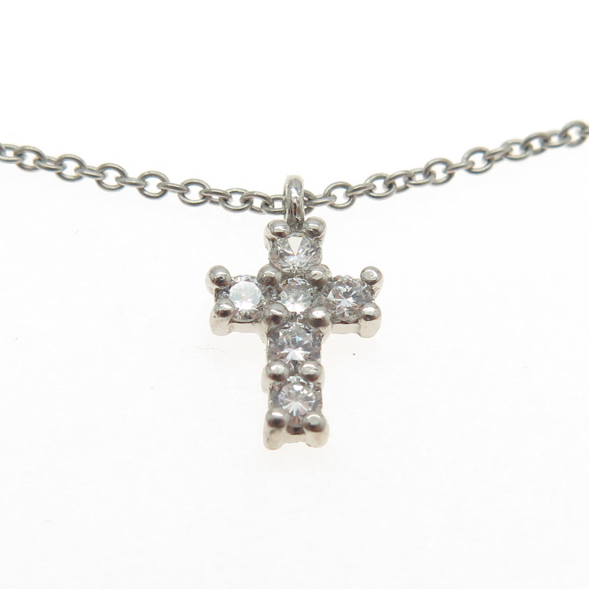 925 Sterling Silver Round-Cut C Z Cross Cable Chain Necklace 18-20"