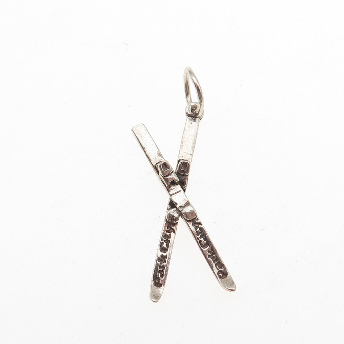 Park City Jewelers 925 Sterling Vintage Crossed Snow Skis Oxidized Mini Pendant