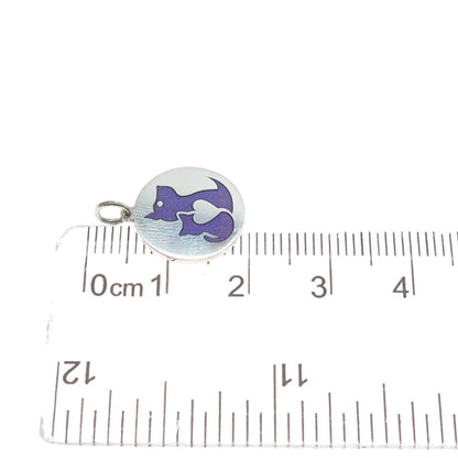 925 Sterling Silver Purple Enamel Dog & Cat Friendship Minimalist Charm Pendant