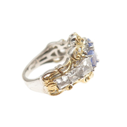 Chuck Clemency 925 Sterling 2-Tone Real Tanzanite & White Topaz Ring Size 5.25