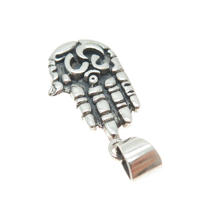 925 Sterling Silver Vintage Hamsa Amulet Om Mantra Oxidized Pendant