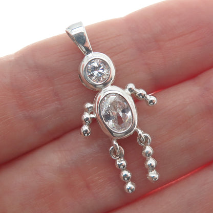 925 Sterling Silver Round & Oval-Cut Shaped C Z Articulated Man Pendant