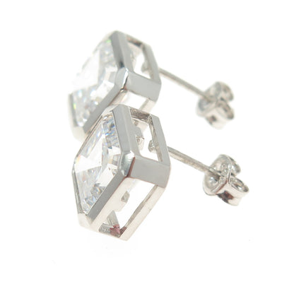 925 Sterling Silver Asscher-Cut C Z Stud Earrings