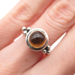 925 Sterling Silver Vintage Real Amber Beaded Oxidized Ring Size 6