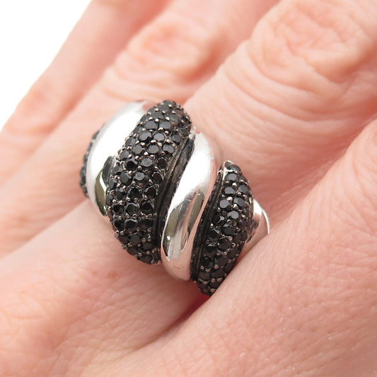 Milor 925 Sterling Silver Italy Real Black Spinel Cocoon Ring Size 9.25