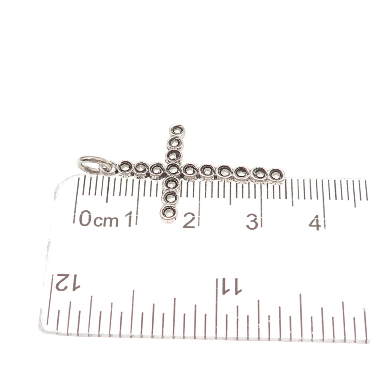925 Sterling Silver Antique Art Deco Real Marcasite Cross Oxidized Charm Pendant