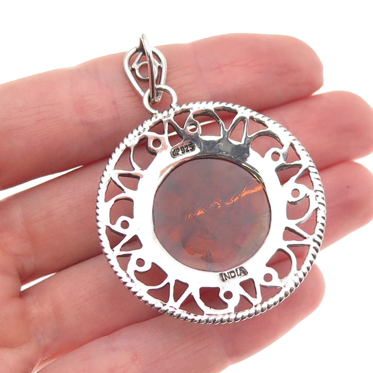DP Doug Paulus 925 Sterling Silver Vintage Real Amber Floral Charm Pendant