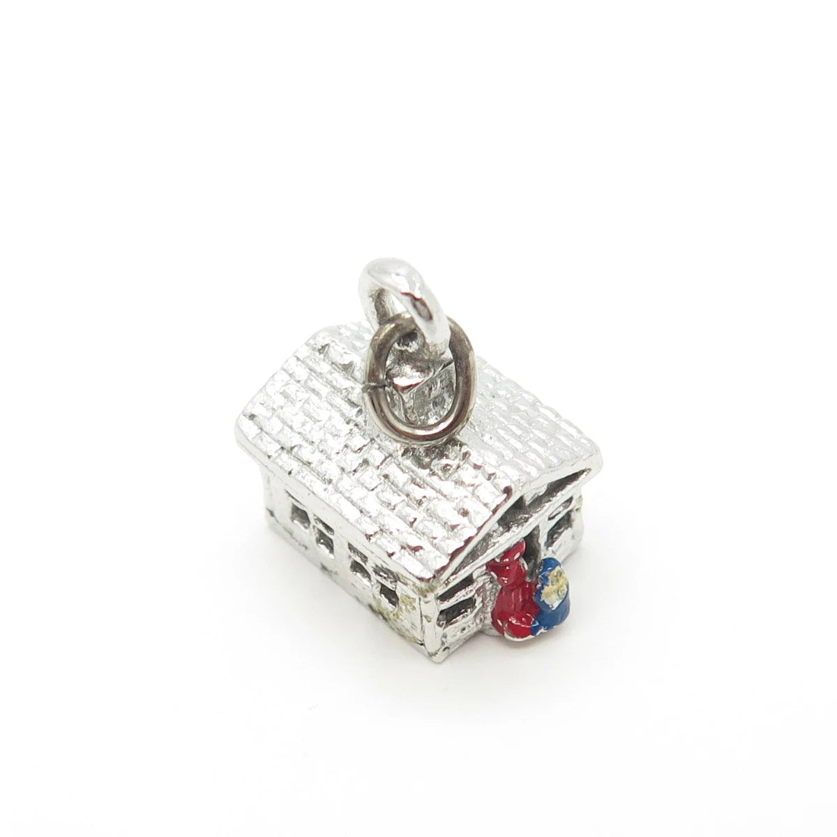 925 Sterling Silver Antique Art Deco Enamel Old House Charm Pendant