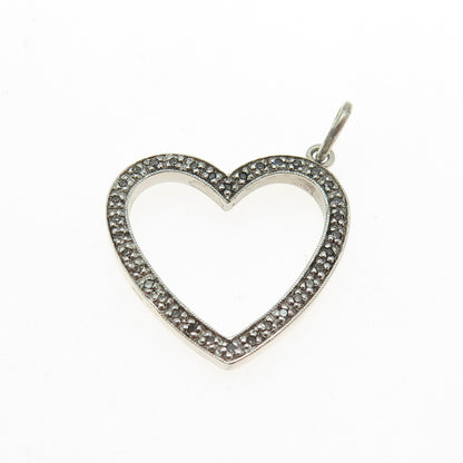 925 Sterling Silver Real Round-Cut Diamond Heart Charm Pendant