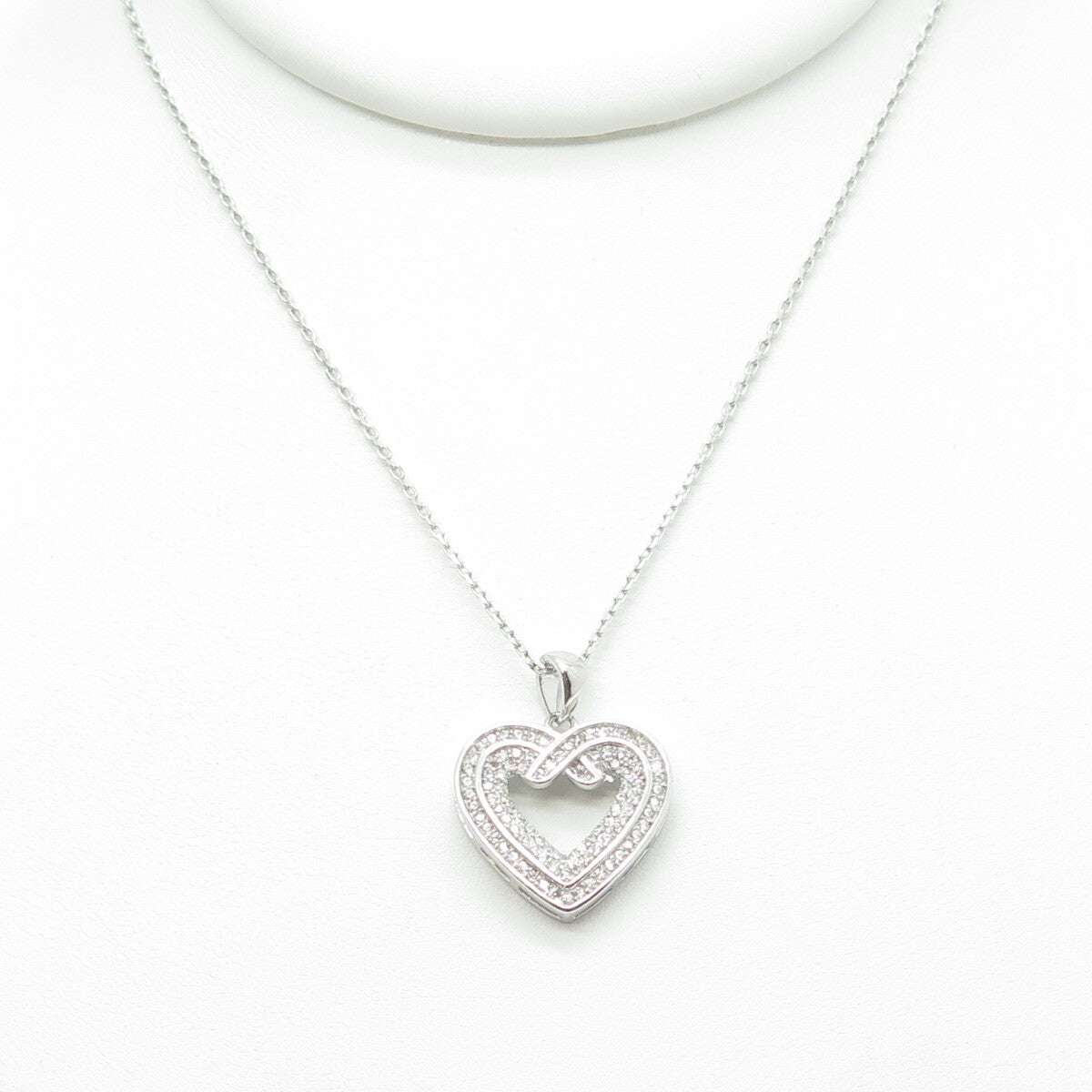 925 Sterling Silver Italy Round-Cut C Z Heart Cable Chain Necklace 16"