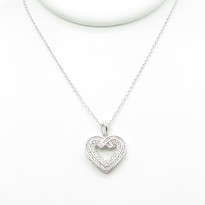 925 Sterling Silver Italy Round-Cut C Z Heart Cable Chain Necklace 16"