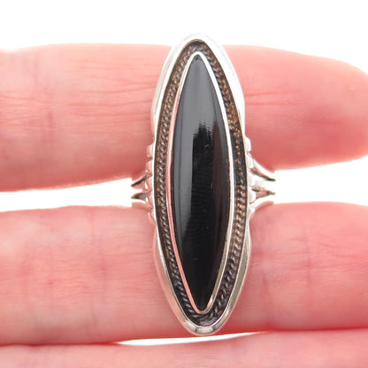 925 Sterling Silver Vintage Real Black Onyx Southwestern Oxidized Ring Size 7