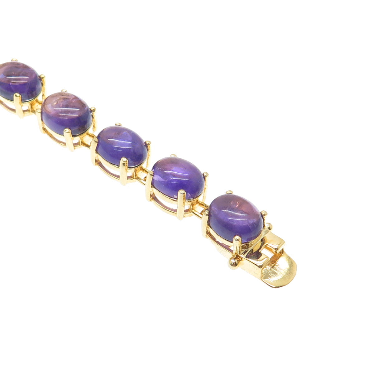 925 Sterling Silver Gold Plated Real Cabochon Amethyst Bracelet 8.25"