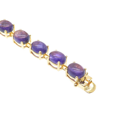 925 Sterling Silver Gold Plated Real Cabochon Amethyst Bracelet 8.25"
