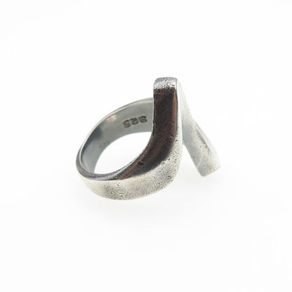 925 Sterling Silver Vintage Modernist Wavy Oxidized Ring Size 7