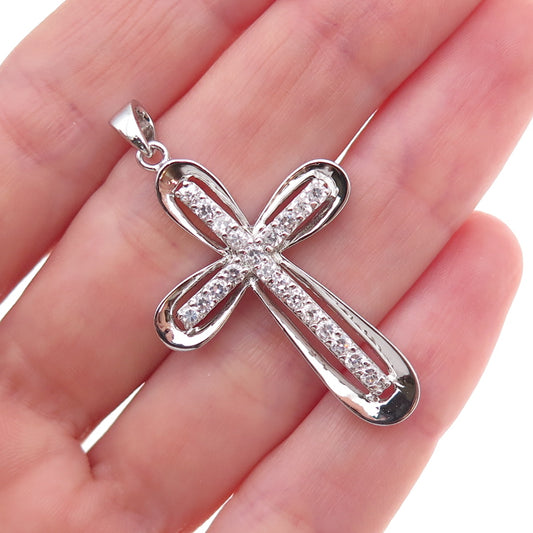 925 Sterling Silver Round-Cut C Z Cross Charm Pendant