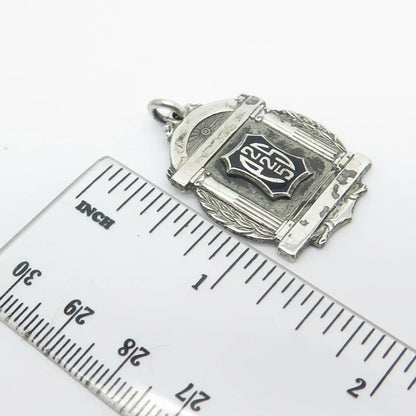 925 Sterling Silver Vintage LIEBER Black Enamel "225 PS" Pendant