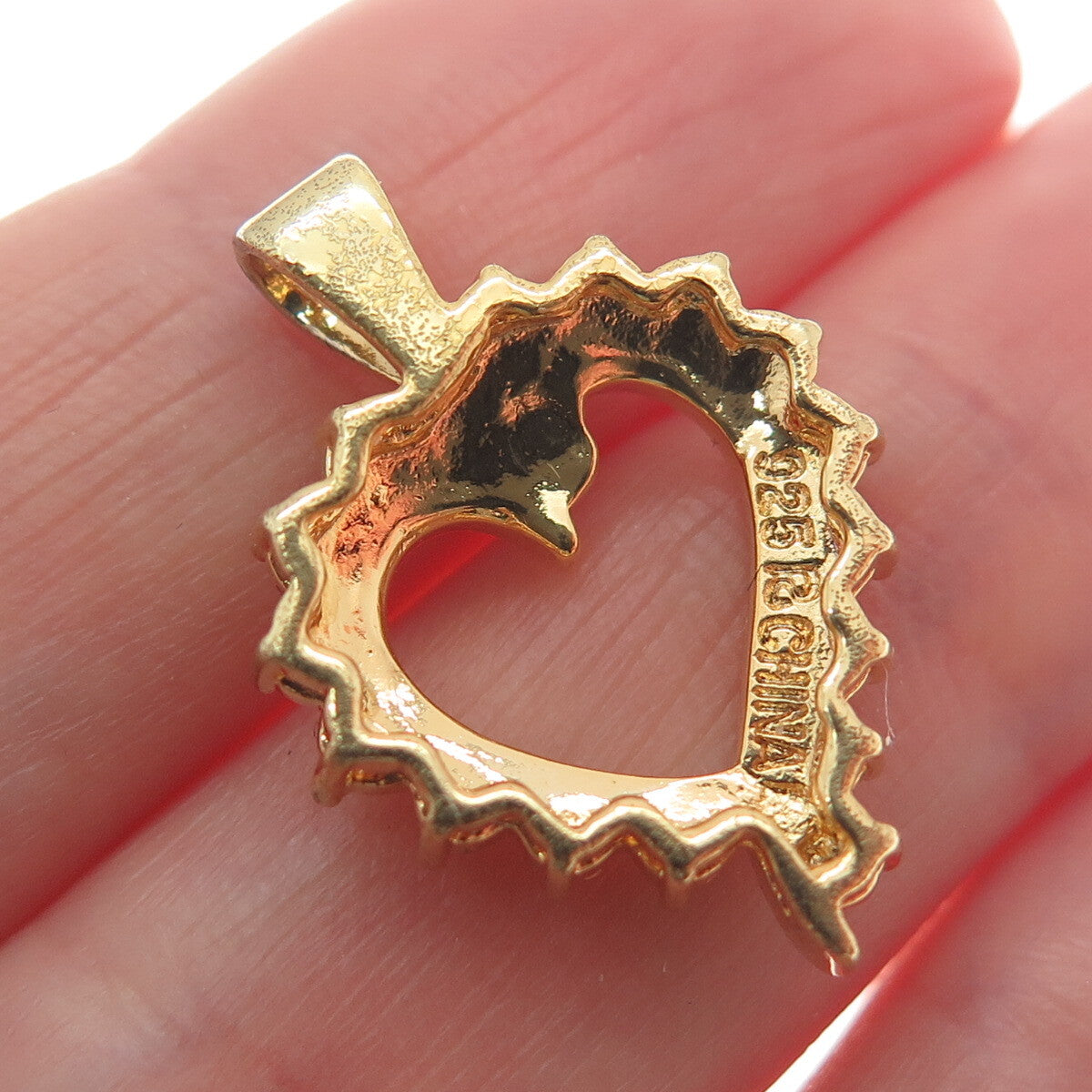 ROSS SIMONS 925 Sterling Gold Plated Vintage Diamond Accent Open Heart Pendant
