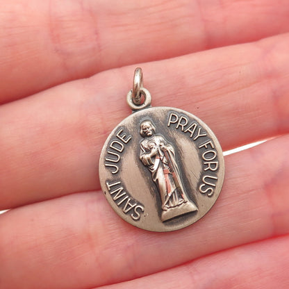925 Sterling Silver Vintage Saint Jude Thaddeus Oxidized Charm Pendant