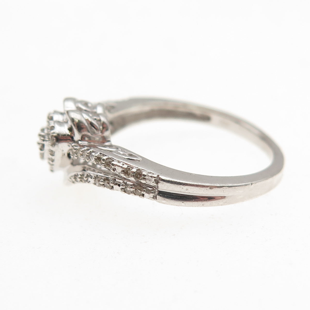 Jane Seymour 925 Sterling Silver Real Round-Cut Diamond Heart Ring Size 7