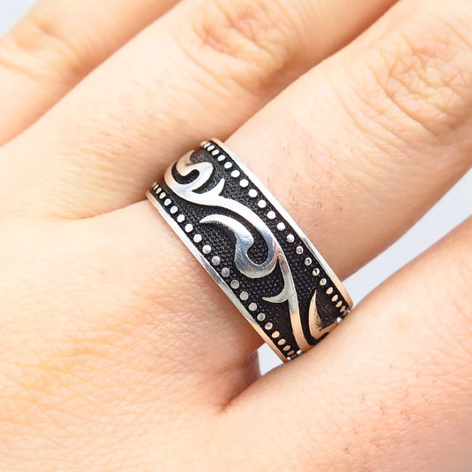 925 Sterling Silver Vintage Ornate Band Ring Size 9.5