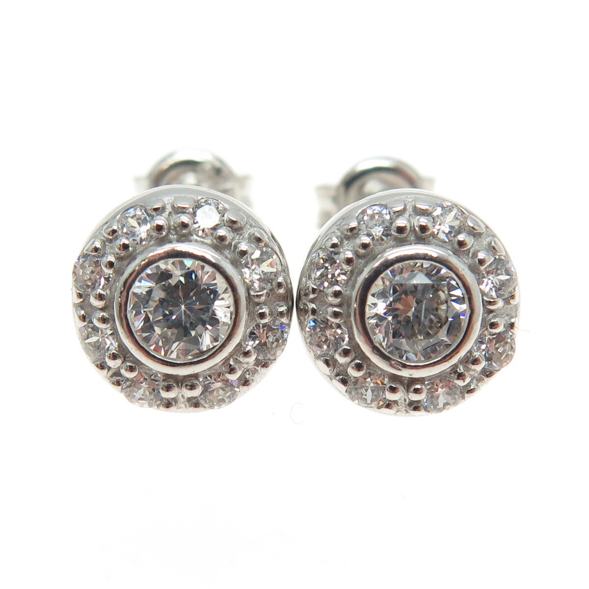 925 Sterling Silver Round-Cut C Z Sparkle Stud Earrings