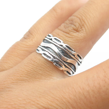 925 Sterling Silver Vintage MC Wavy Wide Band Ring Size 8