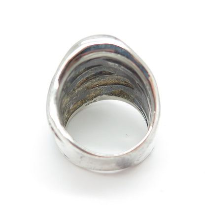 925 Sterling Silver Vintage Multi-Row Modernist Oxidized Ring Size 6