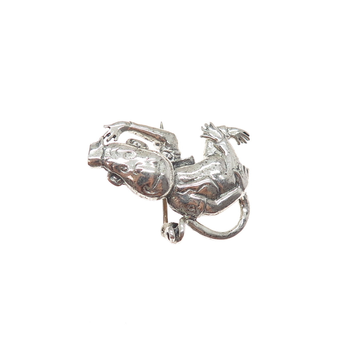 JEWELART Sterling Silver Vintage Monkey Cartoon Character Oxidized Pin Brooch