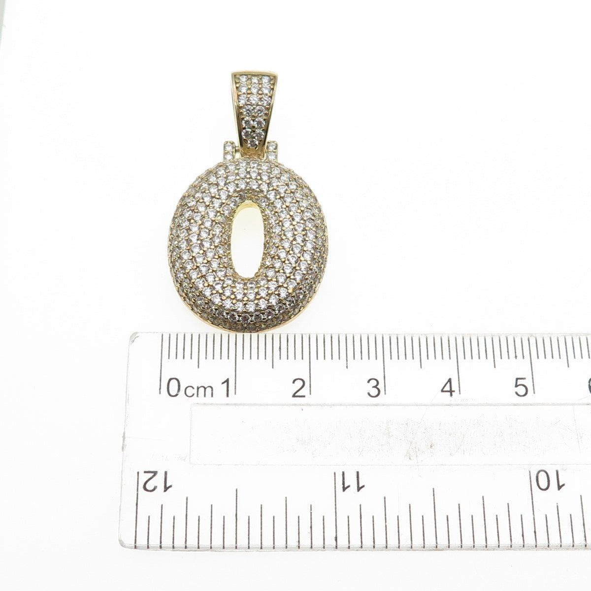 925 Sterling Silver Gold Plated Round-Cut C Z Letter O Initial Pendant