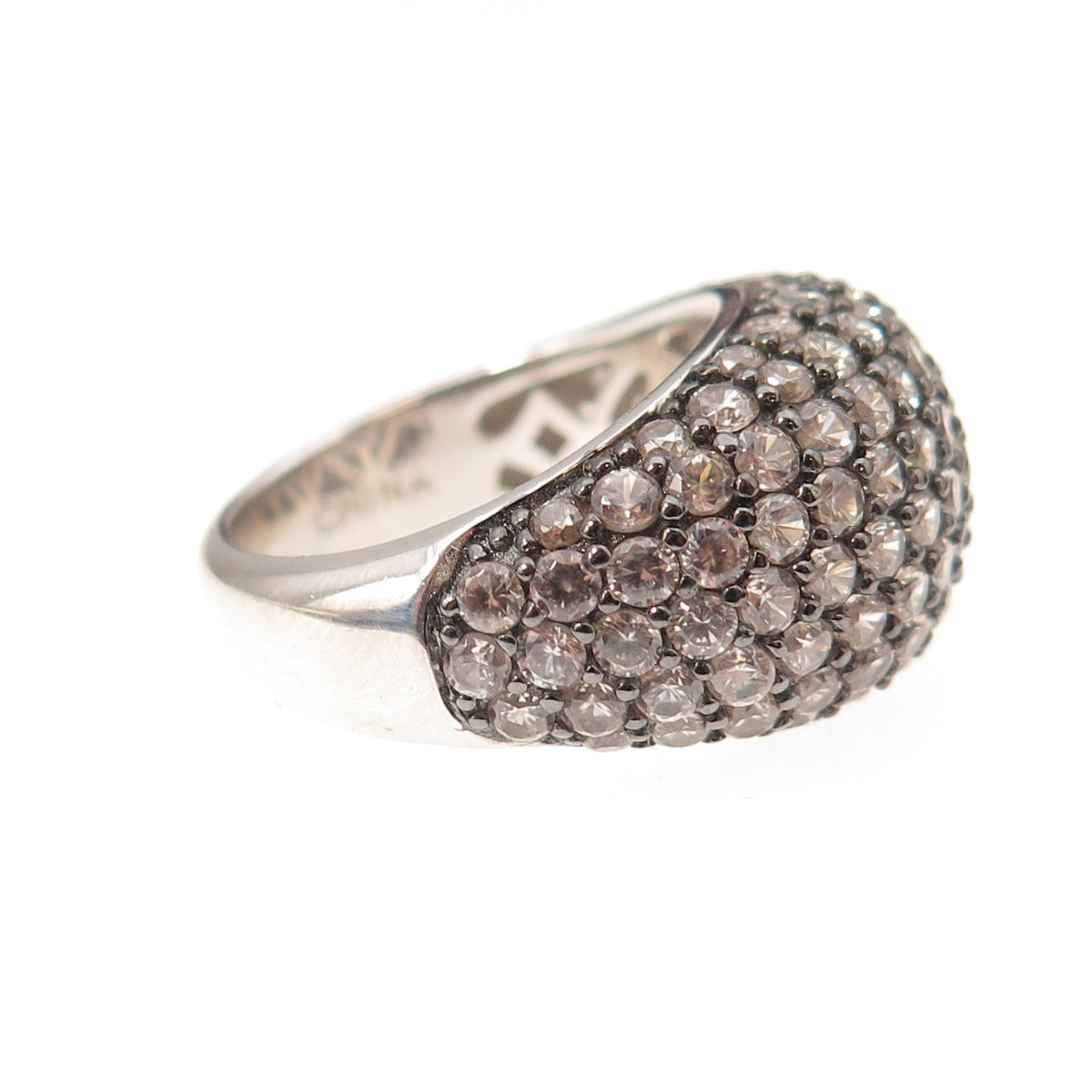 925 Sterling Silver Black Rhodium Real Round-Cut White Topaz Dome Ring Size 6.25