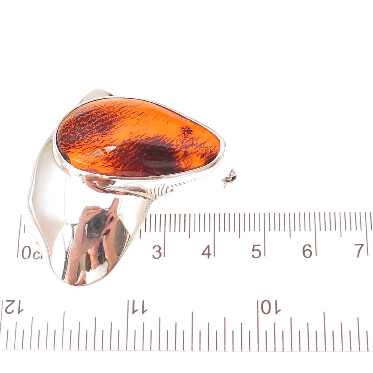 925 Sterling Silver Vintage Poland Real Amber Modernist Pin Brooch