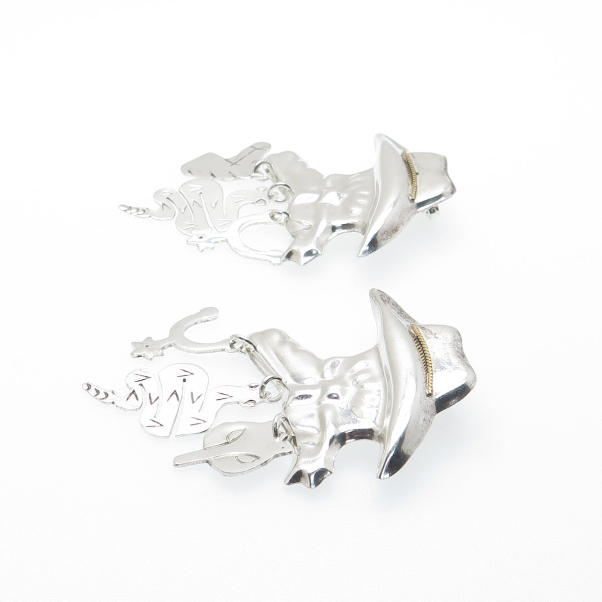 925 Sterling Silver Vintage Cowboy Hat Snake Horse Fox Dangle Earrings