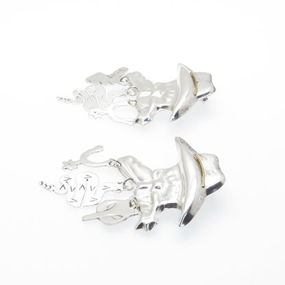 925 Sterling Silver Vintage Cowboy Hat Snake Horse Fox Dangle Earrings