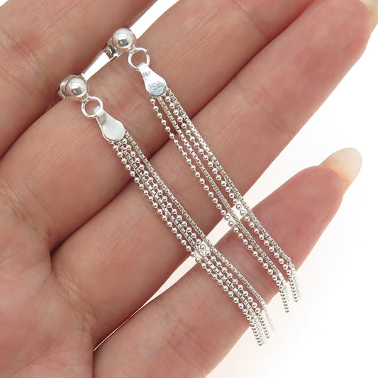 925 Sterling Silver Round Box & Ball Chain Dangling Earrings