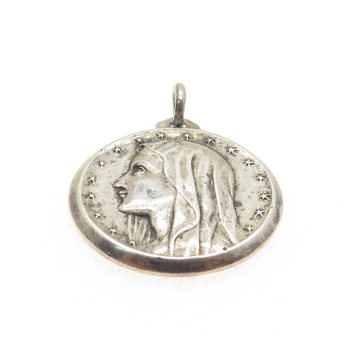 835 Silver Vintage Portugal Our Lady of Fatima Religious Medal Round Pendant