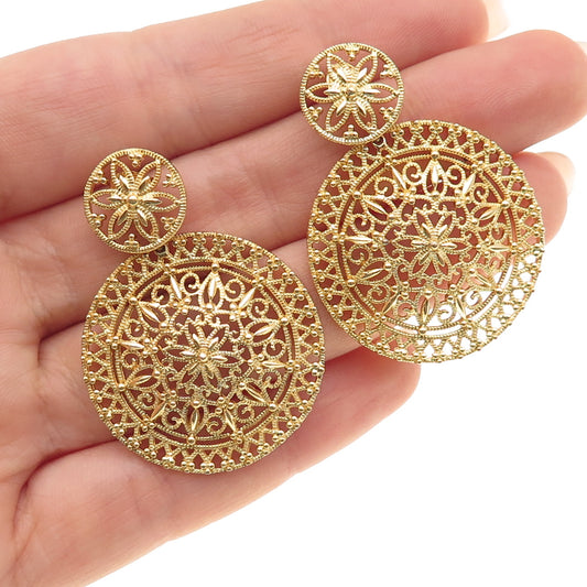 ROSS SIMONS 925 Sterling Silver Gold Plated Ornate Floral Dangle Earrings