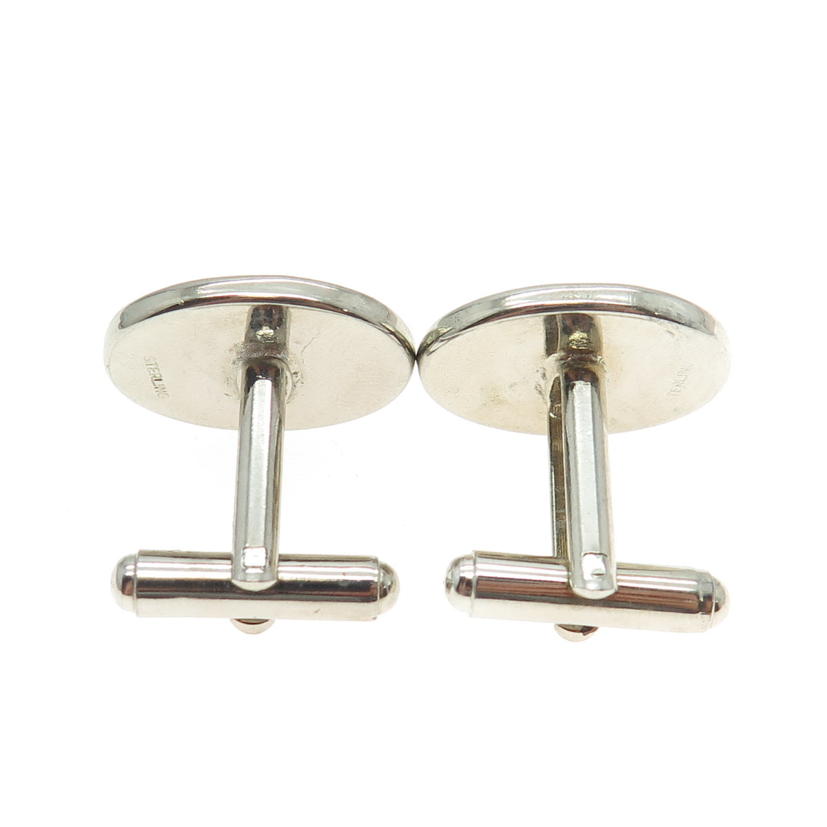 925 Sterling Silver Vintage Carved Ship Oval Cufflinks