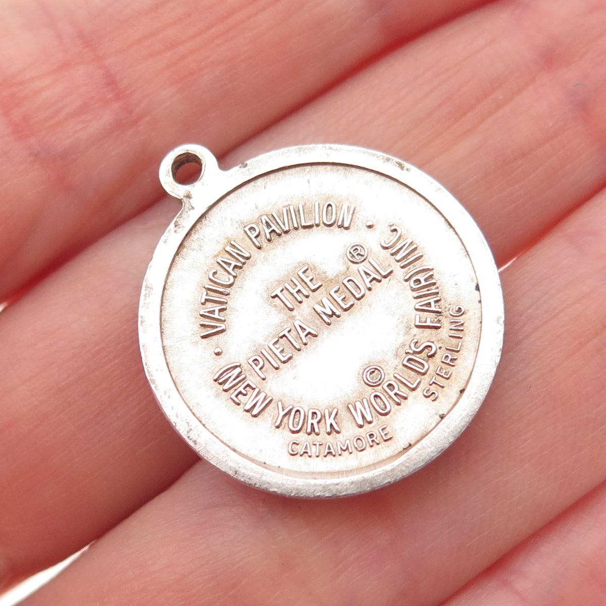 CATAMORE Sterling Silver Vintage World's Fair Pieta Michelangelo Medal Pendant