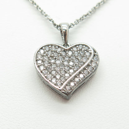 925 Sterling Silver Italy Round-Cut C Z Heart Cable Chain Necklace 16"