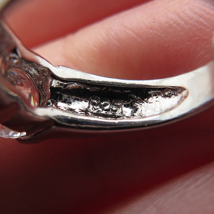 925 Sterling Vintage Round & Princess-Cut C Z Wedding Charms Rolo Bracelet 7.25"