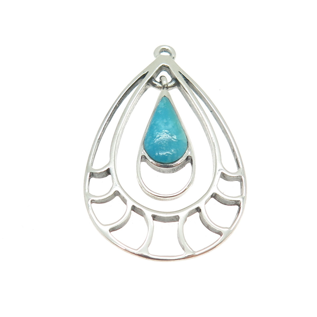 SILVER CLOUD Old Pawn Sterling Silver Vintage Turquoise Teardrop Tribal Pendant