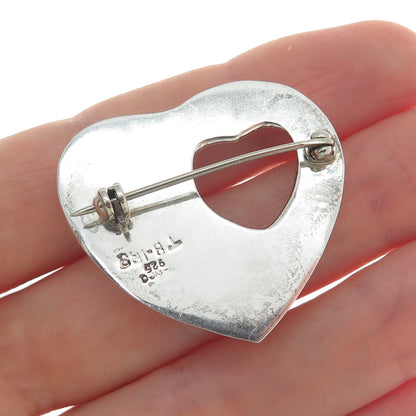 925 Sterling Silver Vintage Mexico Modernist Heart Pin Brooch