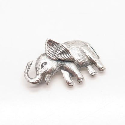 925 Sterling Silver Vintage Brookraft Elephant For Good Luck Pin Brooch
