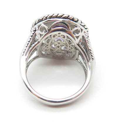 925 Sterling Silver Real Checkered Amethyst Gem Swirl Twisted Ring Size 7